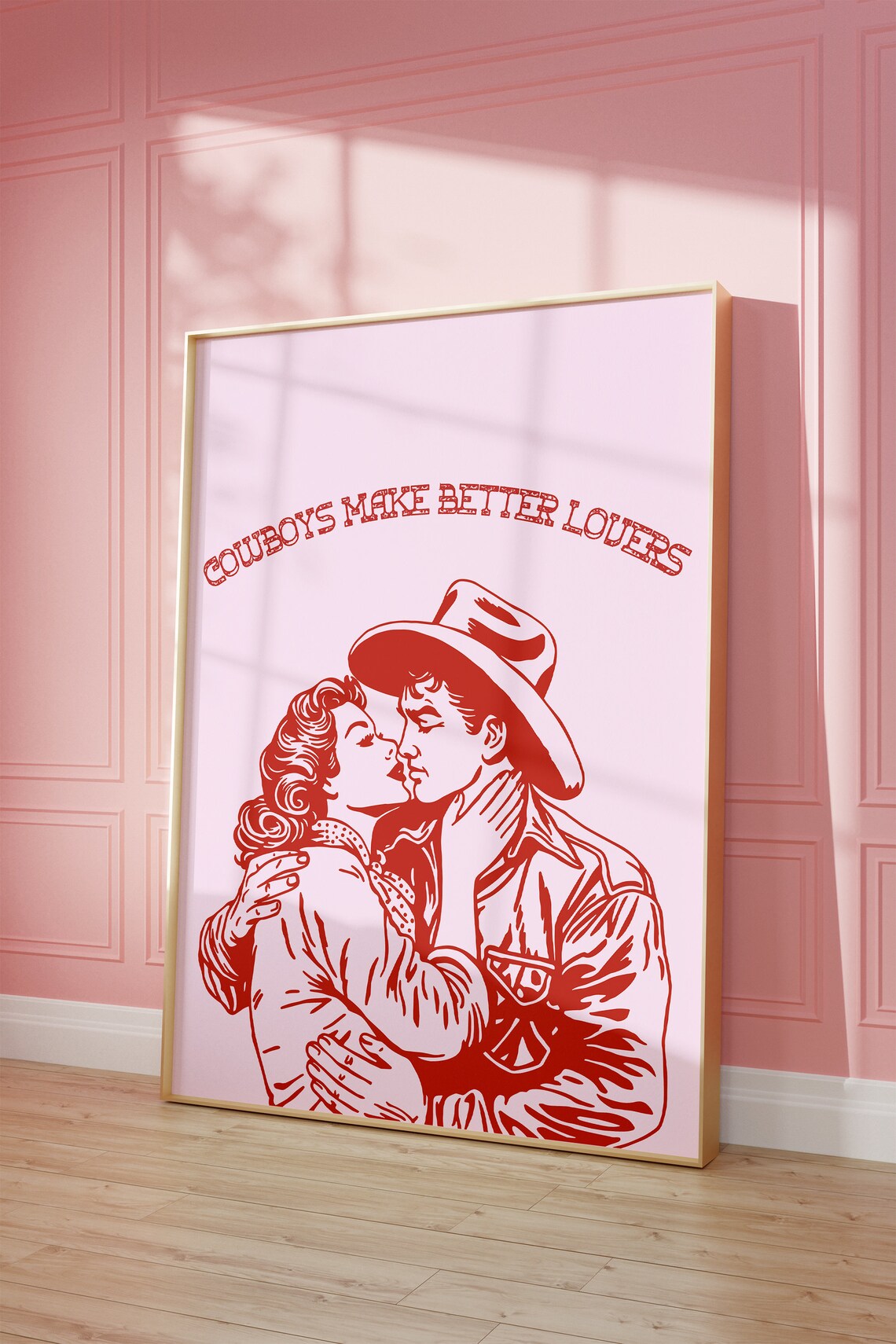 Cowboys Make Better Lovers Retro Kissing Couple Western Poster