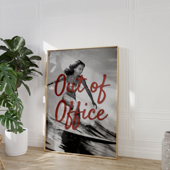 Out Of Office Surfing Vintage Wall Art Print Wall Art Vintage Aesthetic Coastal Cowgirl Art Vintage Bar Cart Dorm Retro Wall Art