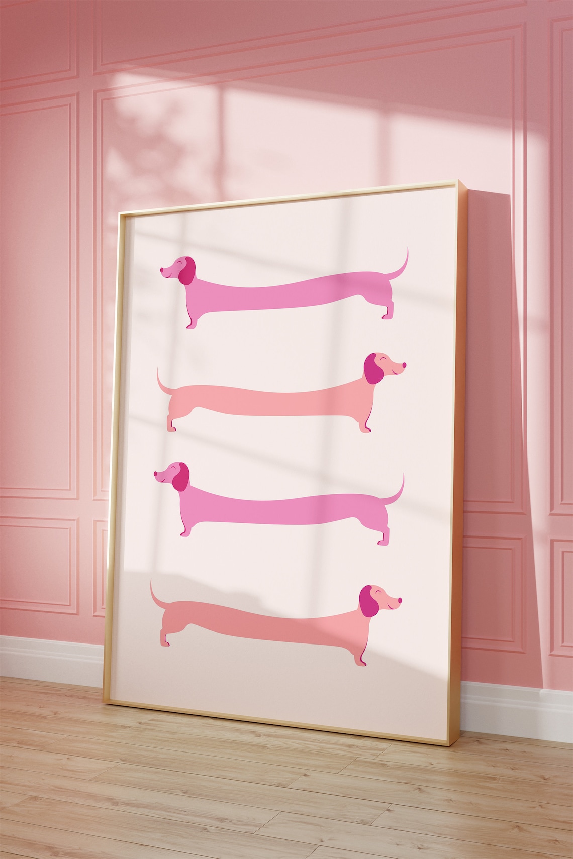 Pink Dachshund Kids Room Poster, Preppy Dog Art Print