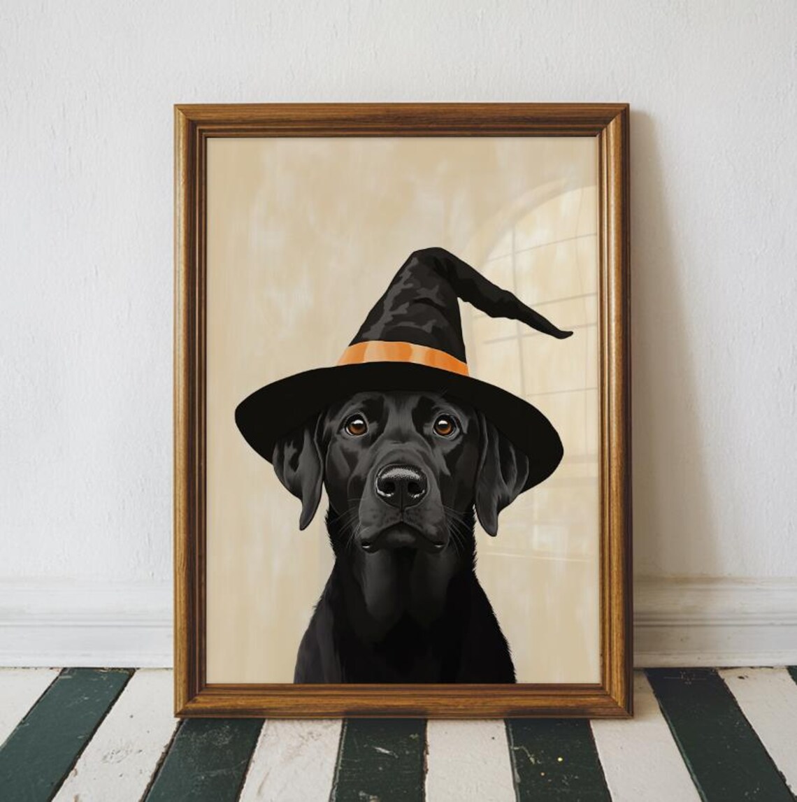 Halloween Black Labrador Witch Hat Art Print