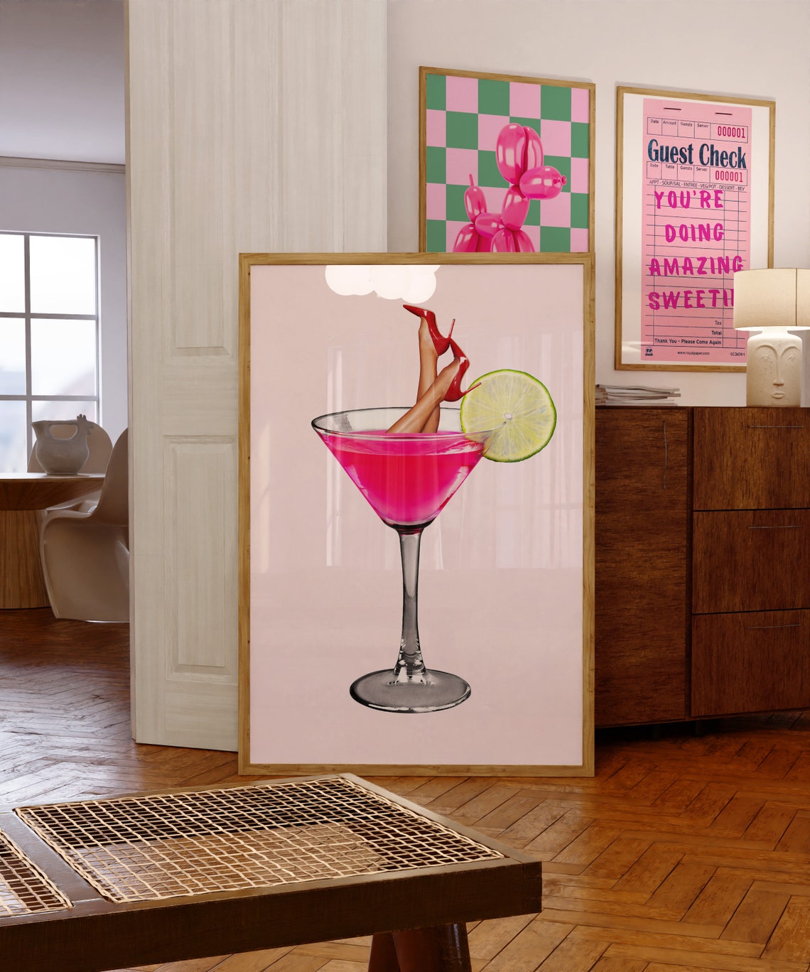 Pink Cosmo High Heels Lime Garnish Fun Retro Bar Cart Poster