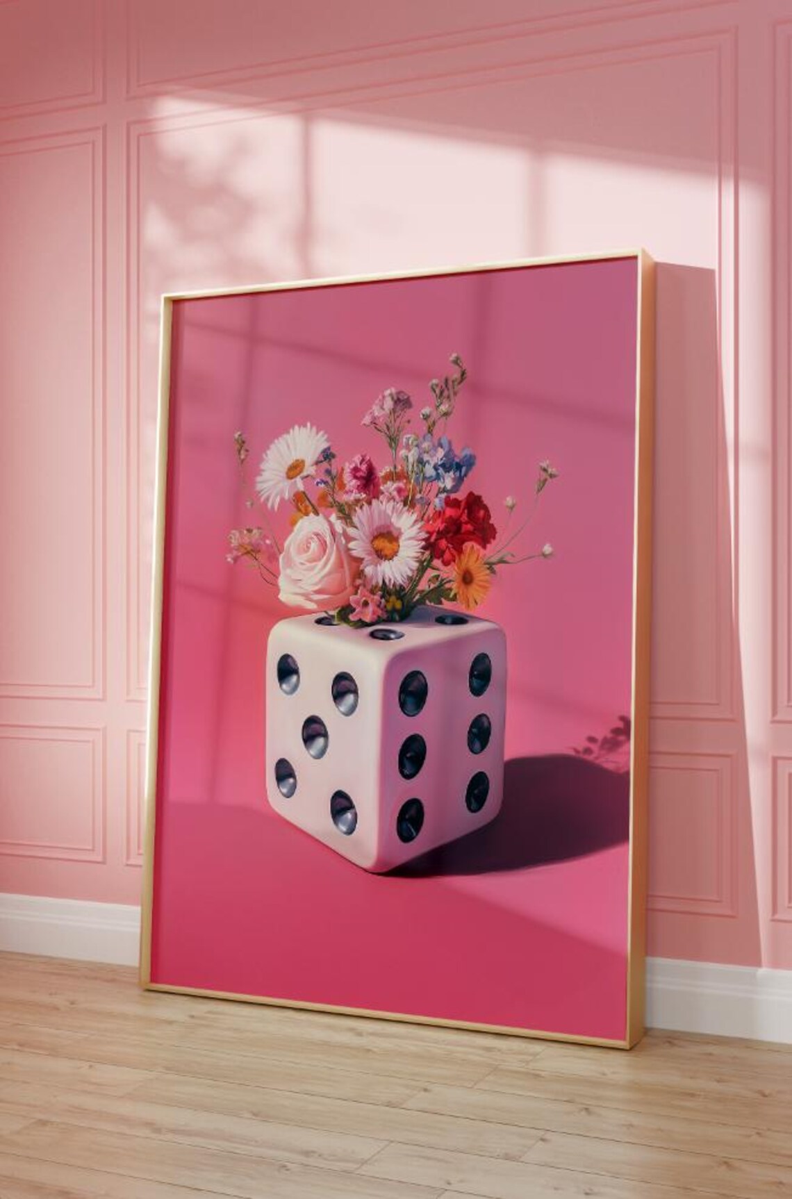 Pink Dice Vase Floral Bouquet Fun Retro Girly Room Decor Poster