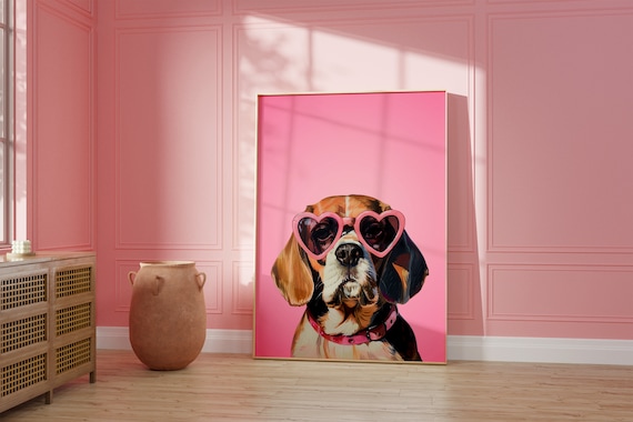 Pink Beagle Print Funky Poster Preppy Art Beagle Dog Cute Pink Decor Dog Print Kids Room Cute Dog Print