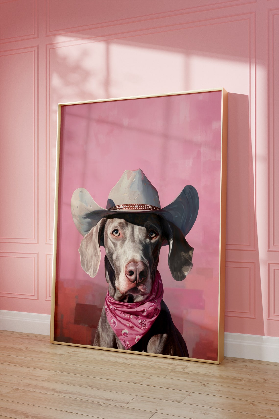 Dog Cowgirl Hat Print Pink Print Vintage Art Western Girly Preppy Trendy Wall Art Puppy Print Cowgirl Hat Print Funky Western Art - Image 2