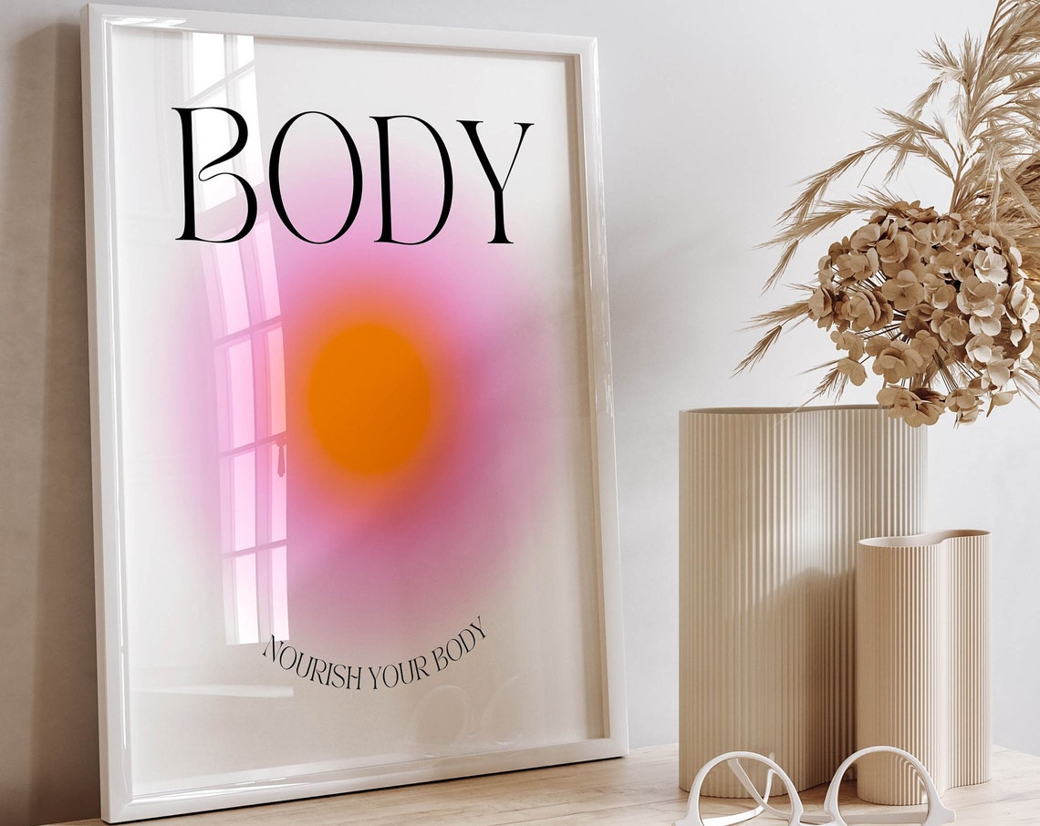 Nourish Your Body Orange Sunrise Aura Mindful Wellness Poster