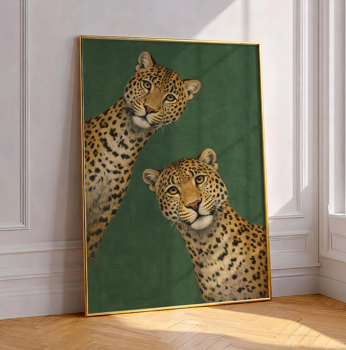 Funny Leopard Duo Art Print, Minimalist Vintage Glam