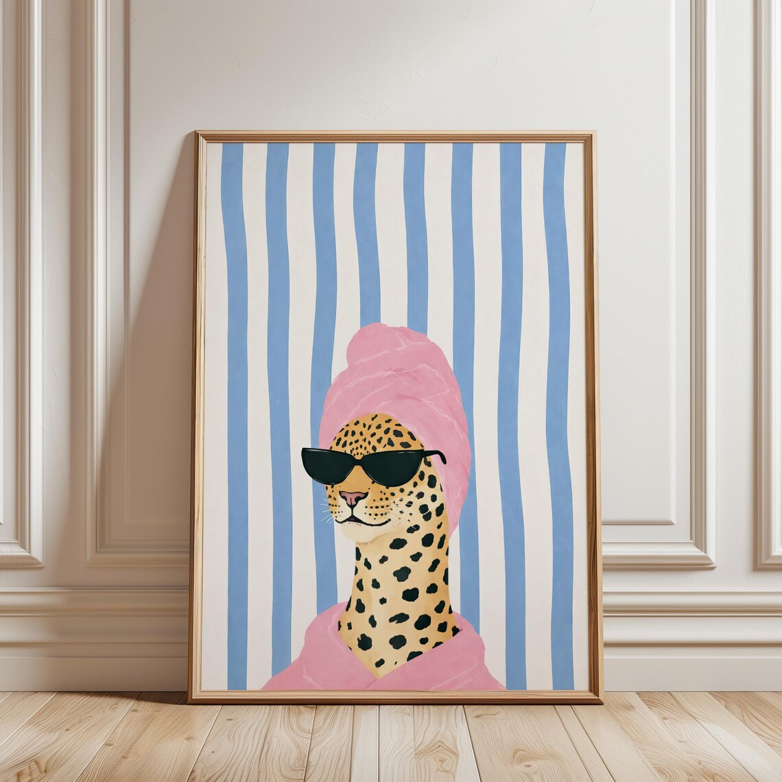 Leopard In Towel, Whimsical Bathroom Poster