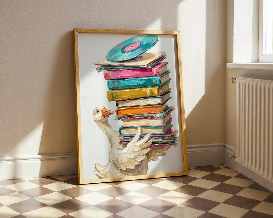 Goose Carrying Books Vinyl Poster Funny Music Animal Artwork
