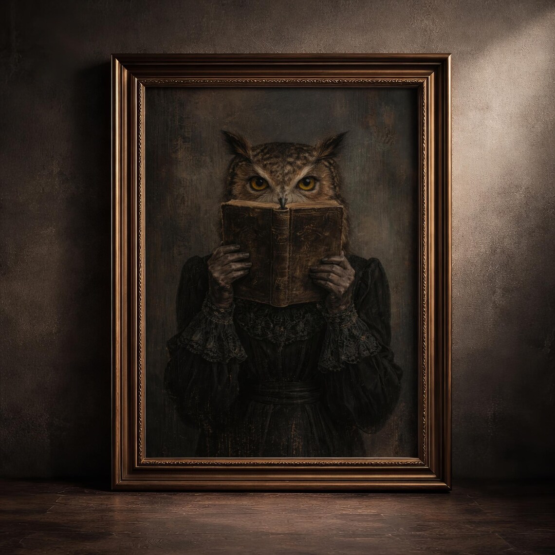 Victorian Owl Reading, Dark Academia Decor