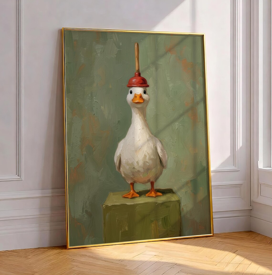 Funny Goose Bathroom Art Print Vintage Farmhouse Restroom Decor Farm Animal Toilet Poster Sage Green Duck Gift Digital Download