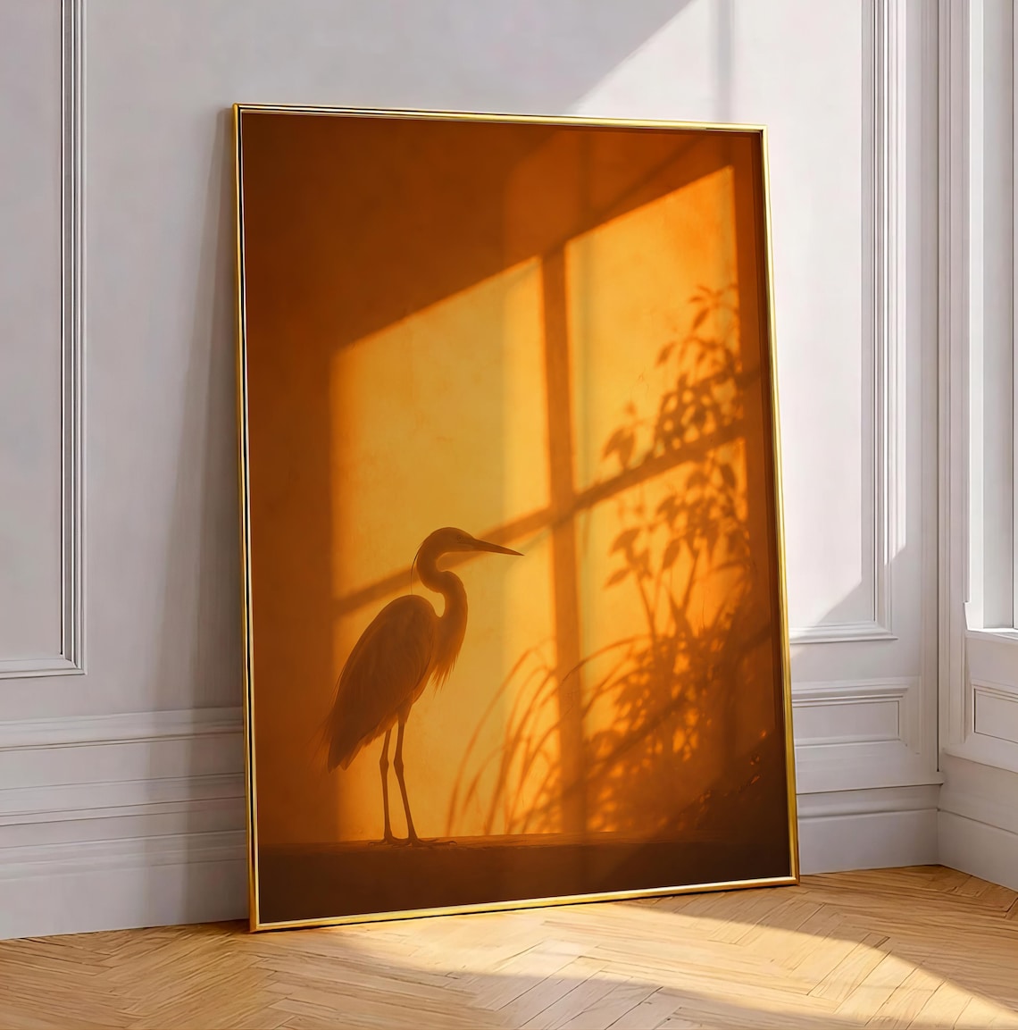 Heron Shadow Art Print, Coastal Bird Wall Decor