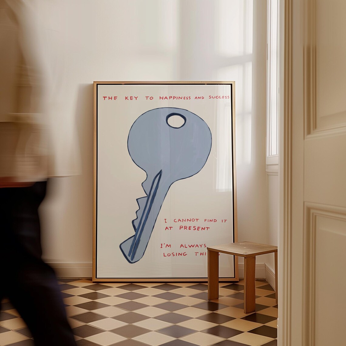 The Key To Happiness And Success Big Blue Key Funny Quote Poster - Image 2