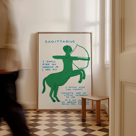 David Shrigley Print Sagittarius Print Signs Of The Zodiac Contemporary Wall Art Zodiac Sign Shrigley Sagittarius Room Wall Art