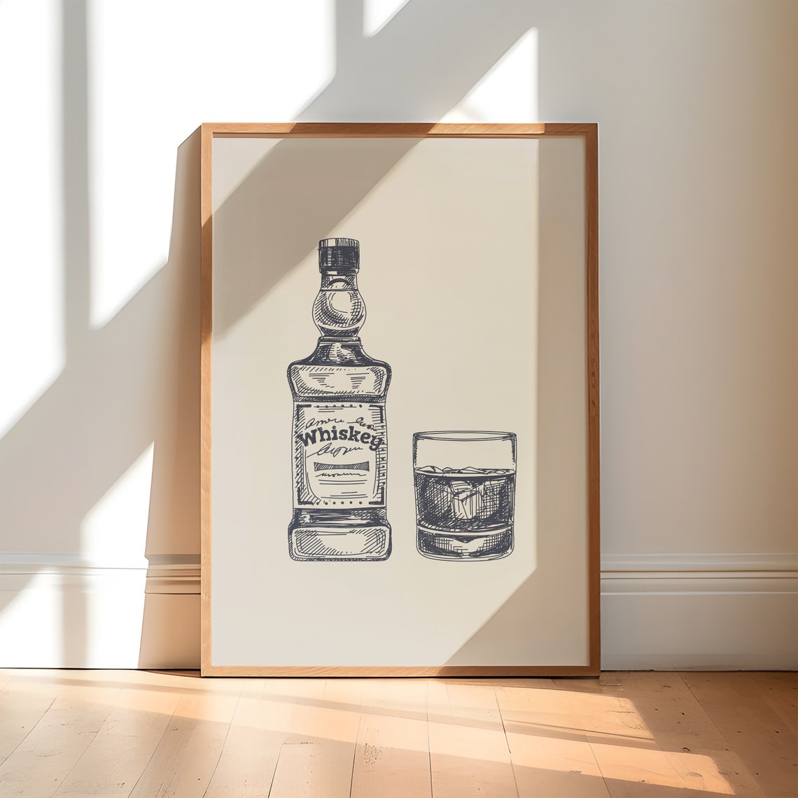 Rustic Vintage Whiskey Bottle Sketch Bar Cart Decor Art Poster - Image 3