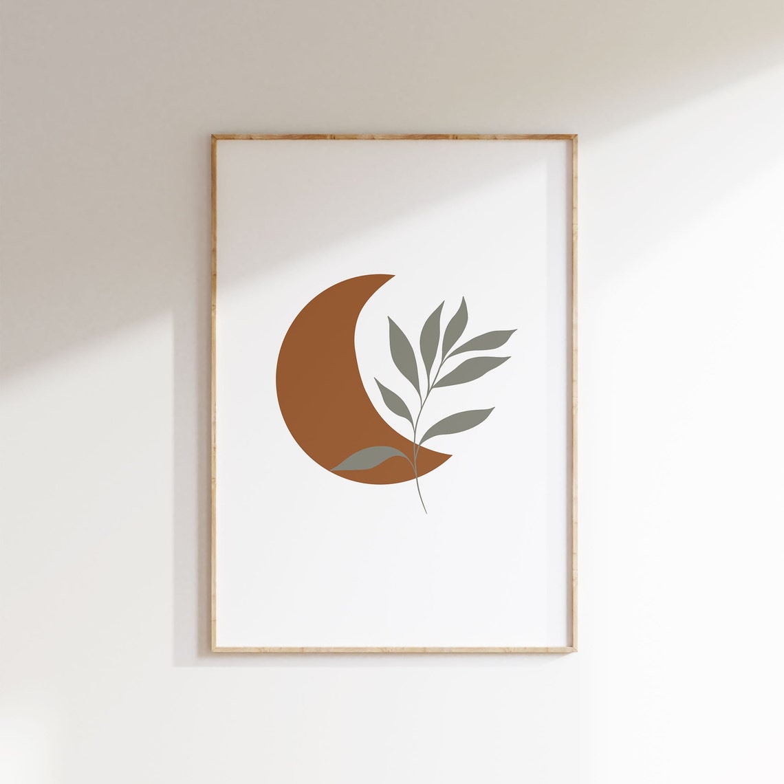 Crescent Moon Botanical Boho Rust Minimalist Decor Art Poster