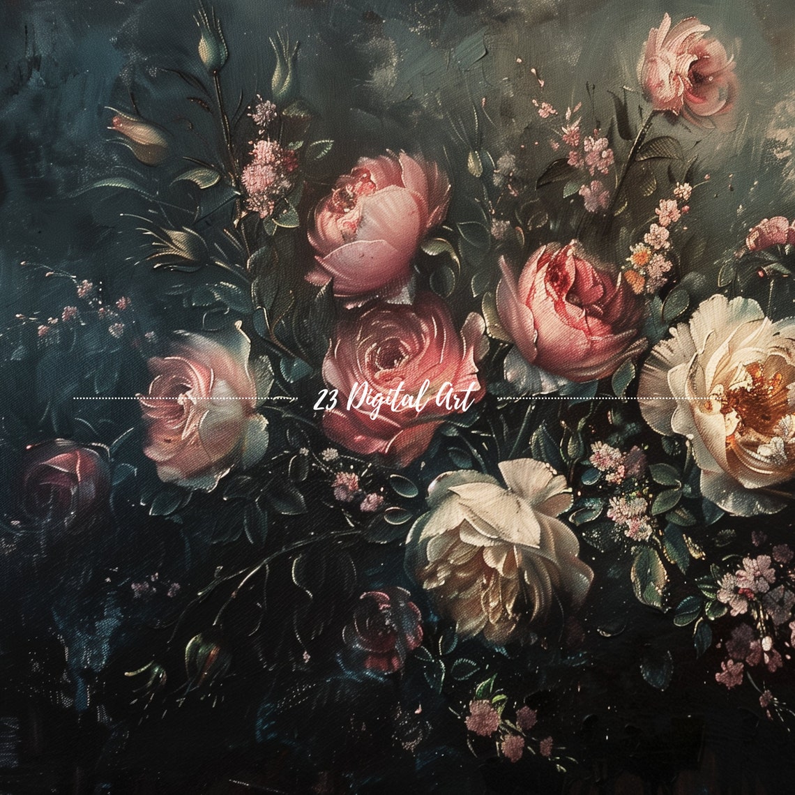 Blush Pink Roses Dark Moody Vintage Floral Still Life Frame TV Poster - Image 2