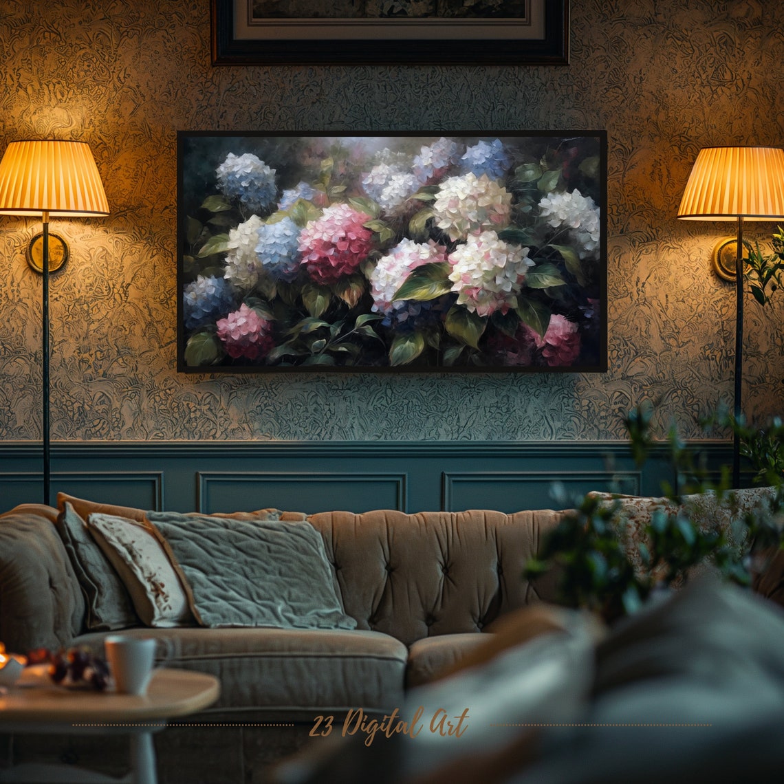 Hydrangea Garden Blue Pink White Blooms Classic Floral Art Print - Image 5