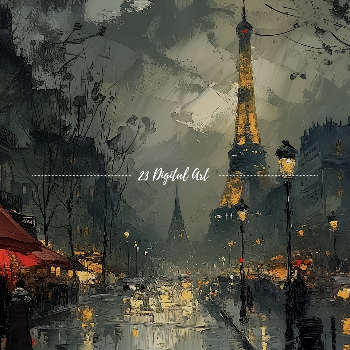 Paris Eiffel Tower Night Rainy Boulevard Vintage Painting Poster - Image 7