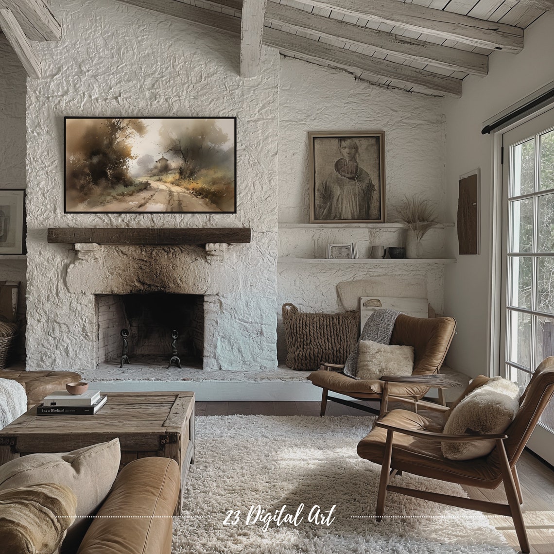 Frame Tv Art Moody Watercolour Painting Of The Summer Landscape Classic Neutral Summer Forest Botanical Green Earthy Summer Tv Art 119 - Image 3