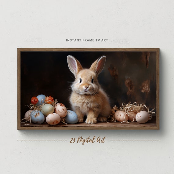Frame Tv Art Rustic Oil Painting Of Easter Bunny Beautiful Easter Eggs Frame Tv Art Easter Spring Collections 103