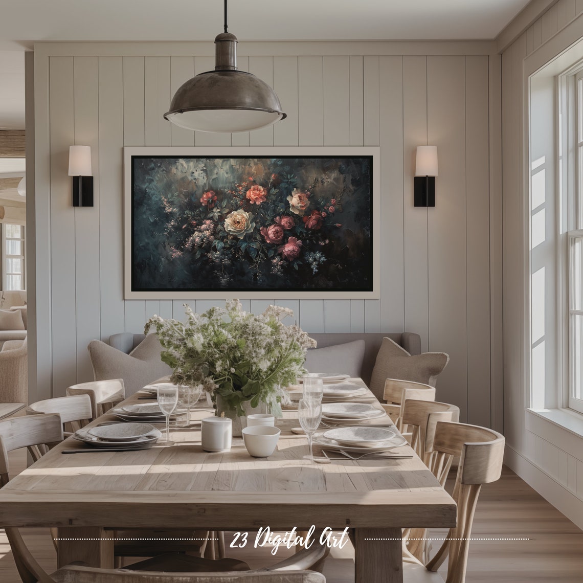 Frame Tv Art Rustic Oil Painting Of Moody Roses Vintage Floral Classic Neutral Floral Botanical Tv Art 115 - Image 3