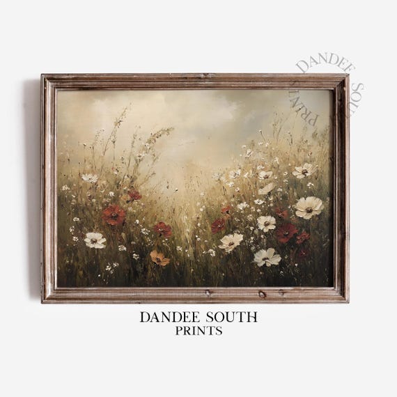 Fall Wildflowers Field Wall Art Vintage Flowers Autumn Landscape Oil Painting Home Decor 522