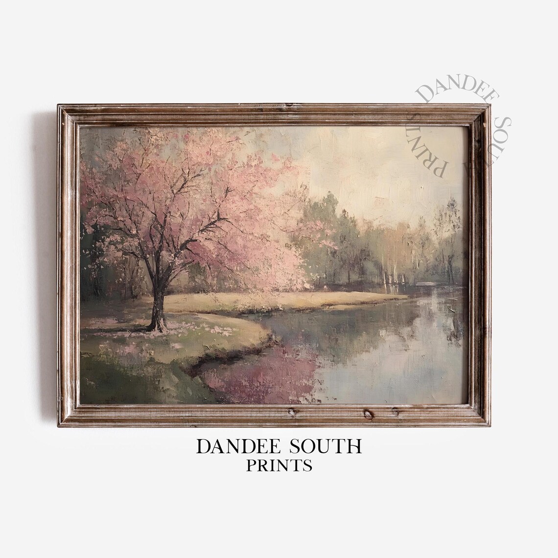 Cherry Blossom Tree River Spring Vintage Pink Floral Landscape Poster