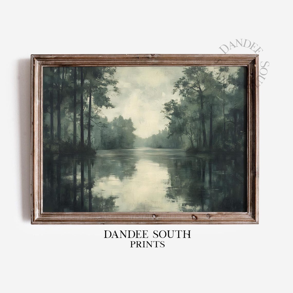 Misty Lake Forest Reflections Vintage Moody Nature Landscape Poster