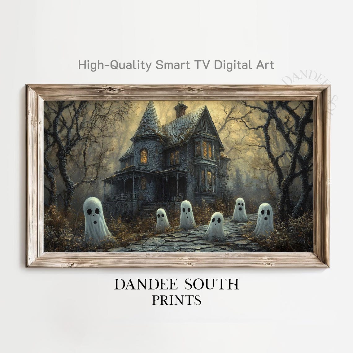 Halloween Haunted House Tv Art For Frame Smart Spooky Ghosts Painting Creepy Display Tv039