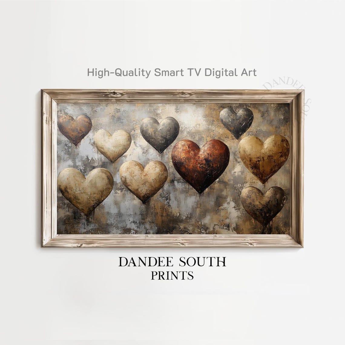 Rustic Earth Tone Hearts Textured Love Abstract Painting Art Print