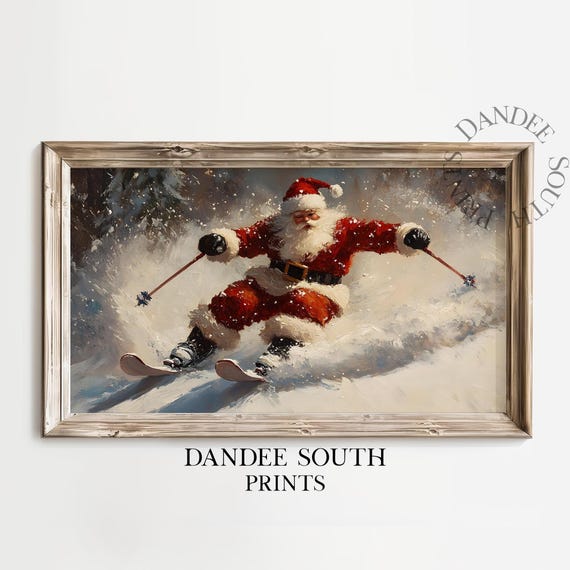 Funny Santa Claus Tv Art For Frame Smart Christmas Painting Vintage Decor Tv009