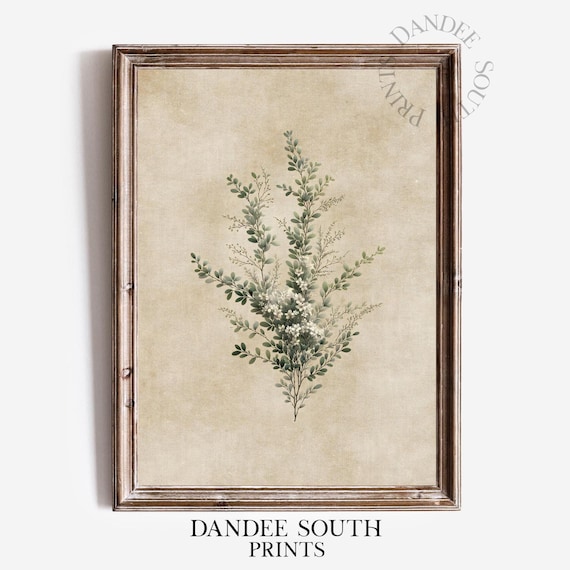 Green Botanical Art Print, French Country Vintage