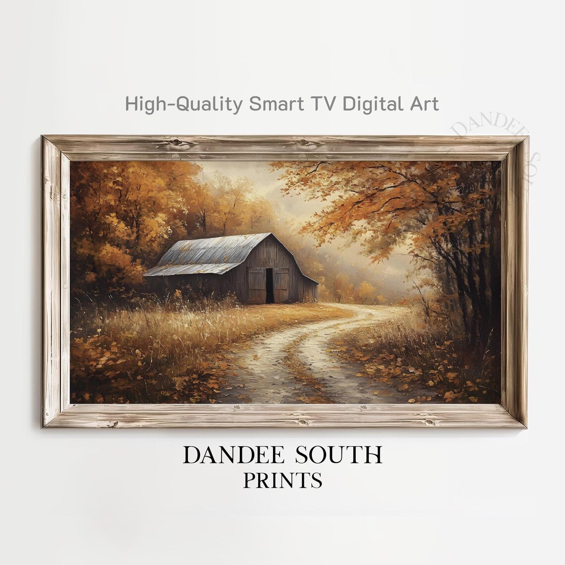 Rustic Old Barn Autumn Forest Landscape Golden Painting Poster