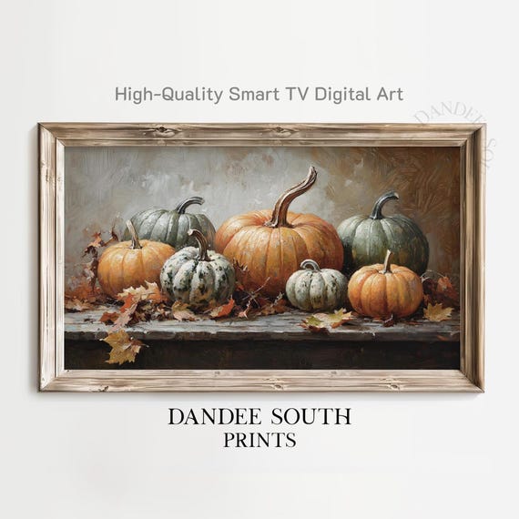 Rustic Fall Pumpkin Tv Art For Frame Smart Vintage Style Painting Thanksgiving Display Tv042