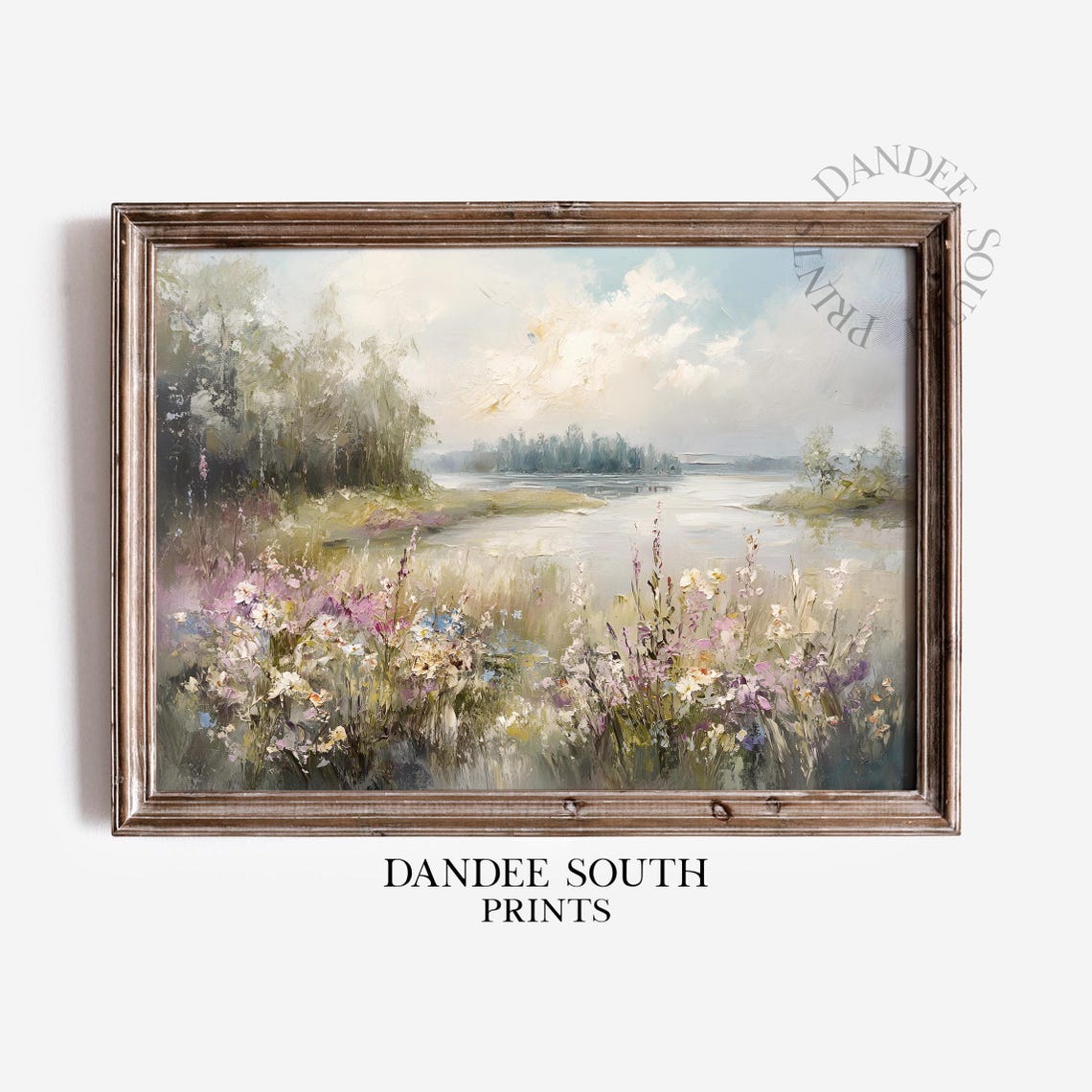 Wall Art Landscape Oil Painting Vintage Wildflowers Country Field Scene Farmhouse Home Decor 205