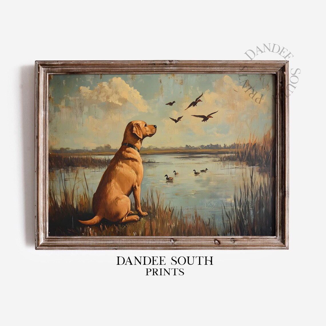 Golden Retriever Lake Mallard Ducks Vintage Hunting Dog Art Poster