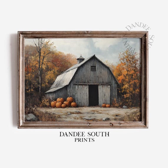 Rustic Fall Barn Wall Art Vintage Autumn Landscape Farmhouse Pumpkins Home Decor 596
