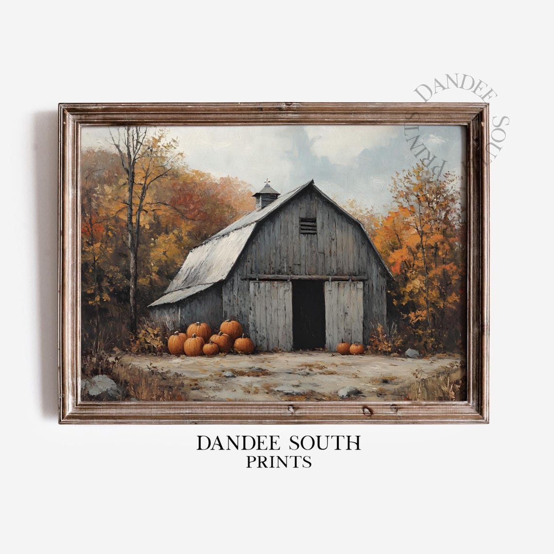 Rustic Fall Barn Wall Art Vintage Autumn Landscape Farmhouse Pumpkins Home Decor 596