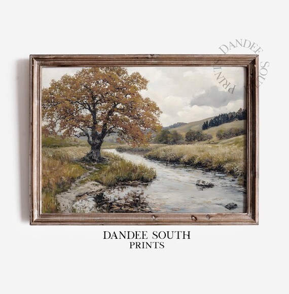 Wall Art Vintage River Landscape Painting Rural Countryside Living Room Moody 295