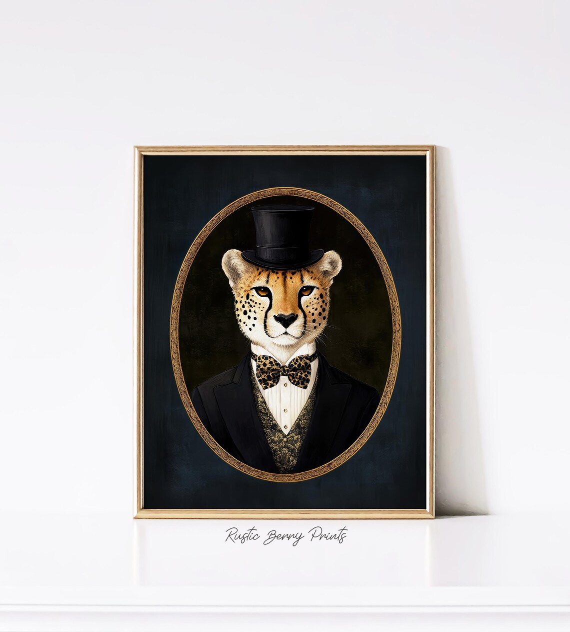 Cheetah Top Hat Leopard Bow Tie Tuxedo Dark Vintage Victorian Portrait Art Poster - Image 2
