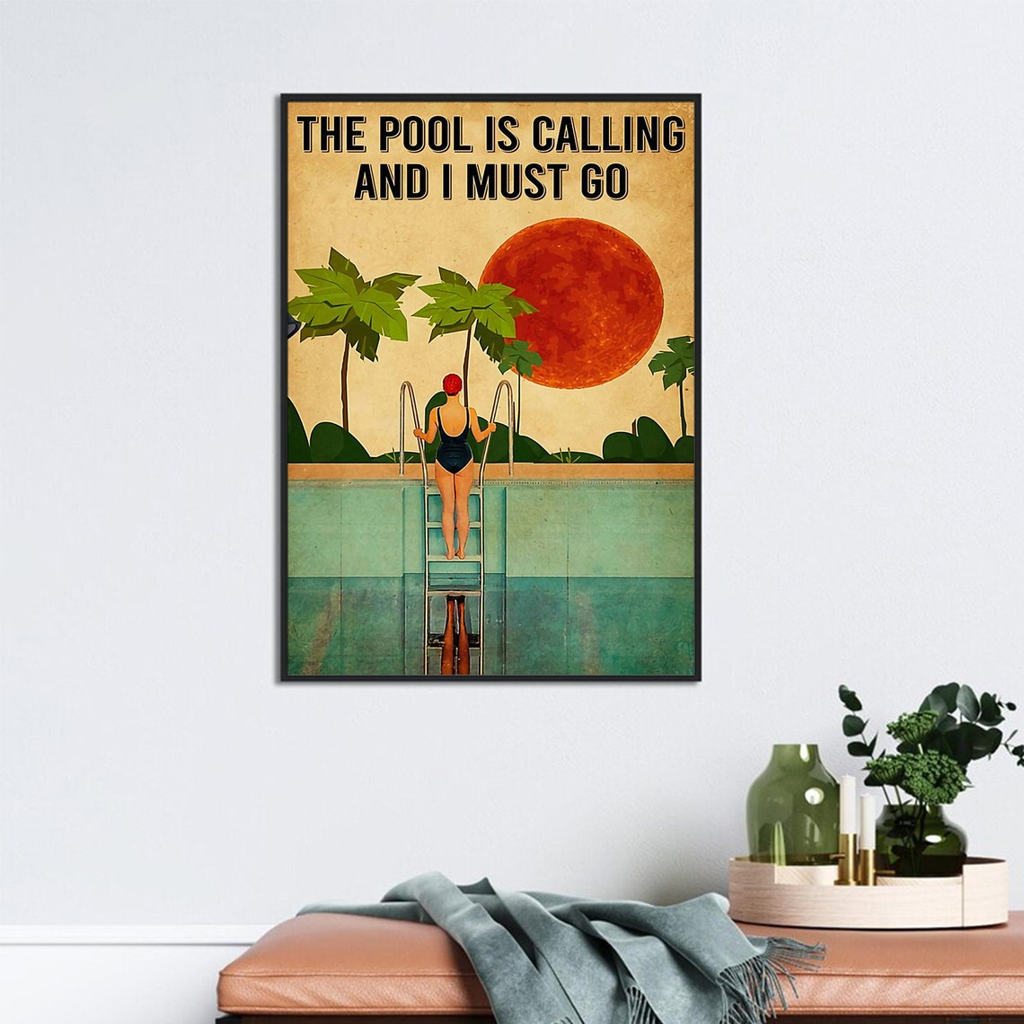 Retro Sunset Pool Swimmer The Pool Is Calling And I Must Go Poster - Image 3