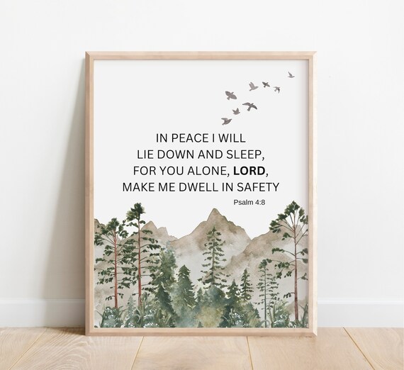 In Peace I Will Lie Down and Sleep Psalm 4 8 Watercolor Mountain Print