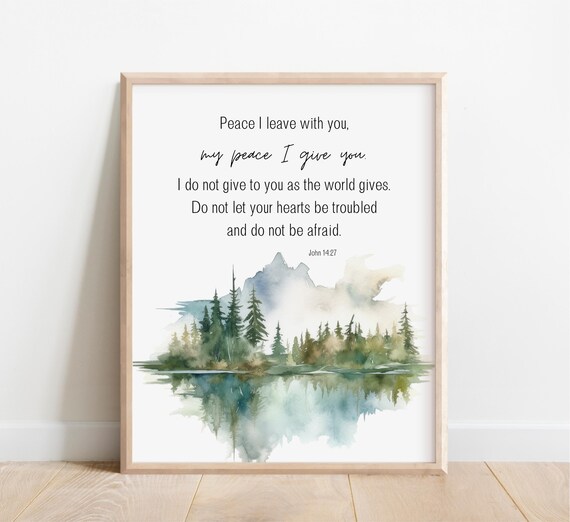 John 1427 Peace I Leave With You Bible Verse Wall Art Christian Gift Scripture Print Do Not Be Afraid Watercolor Landscape Mountain