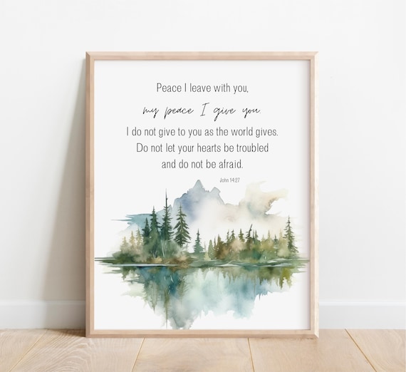 John 14:27 Peace I Leave With You Scripture Watercolor Lake Forest Poster