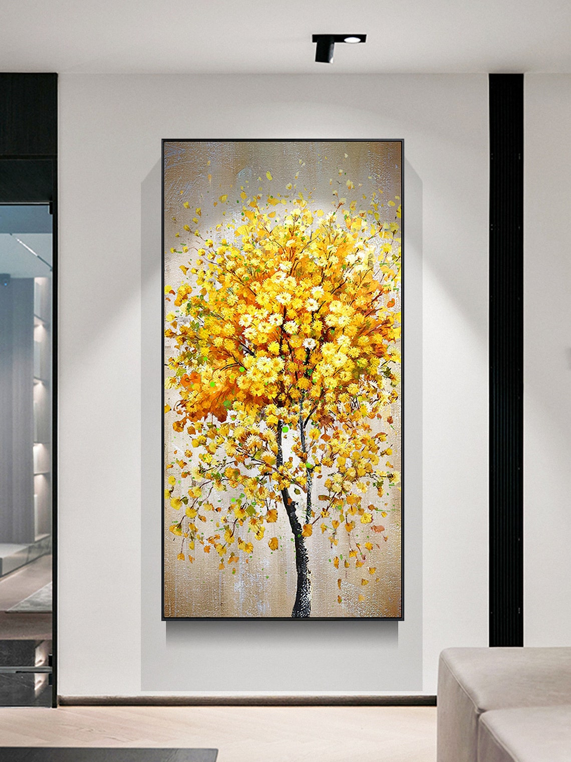 Golden Yellow Flowering Tree On Champagne Background Art Poster - Image 5