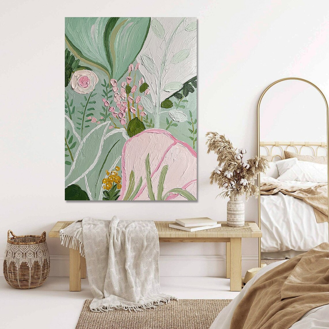 Sage Green Botanical Pink Flowers Modern Botanical Art Poster - Image 3