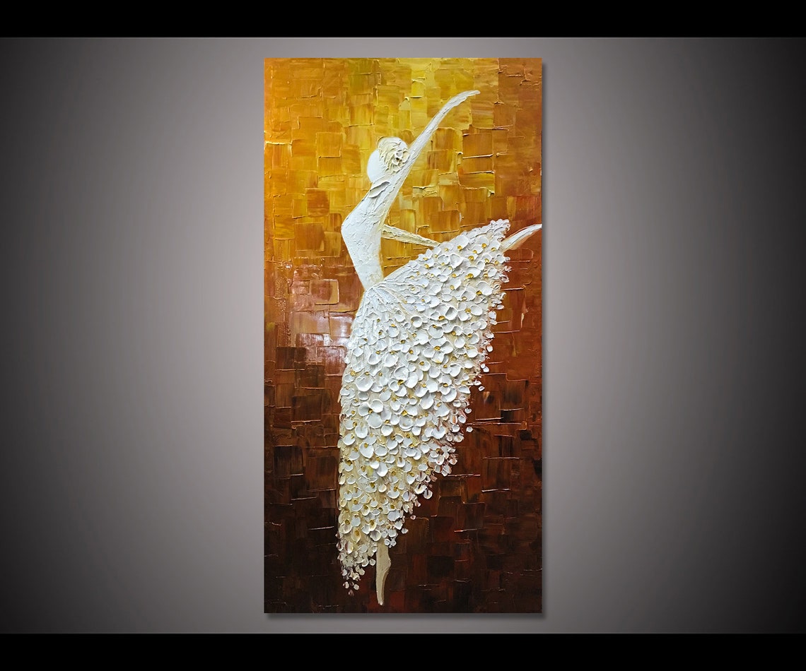 White Ballerina Dancer Petal Tutu Golden Bronze Oil Painting Poster