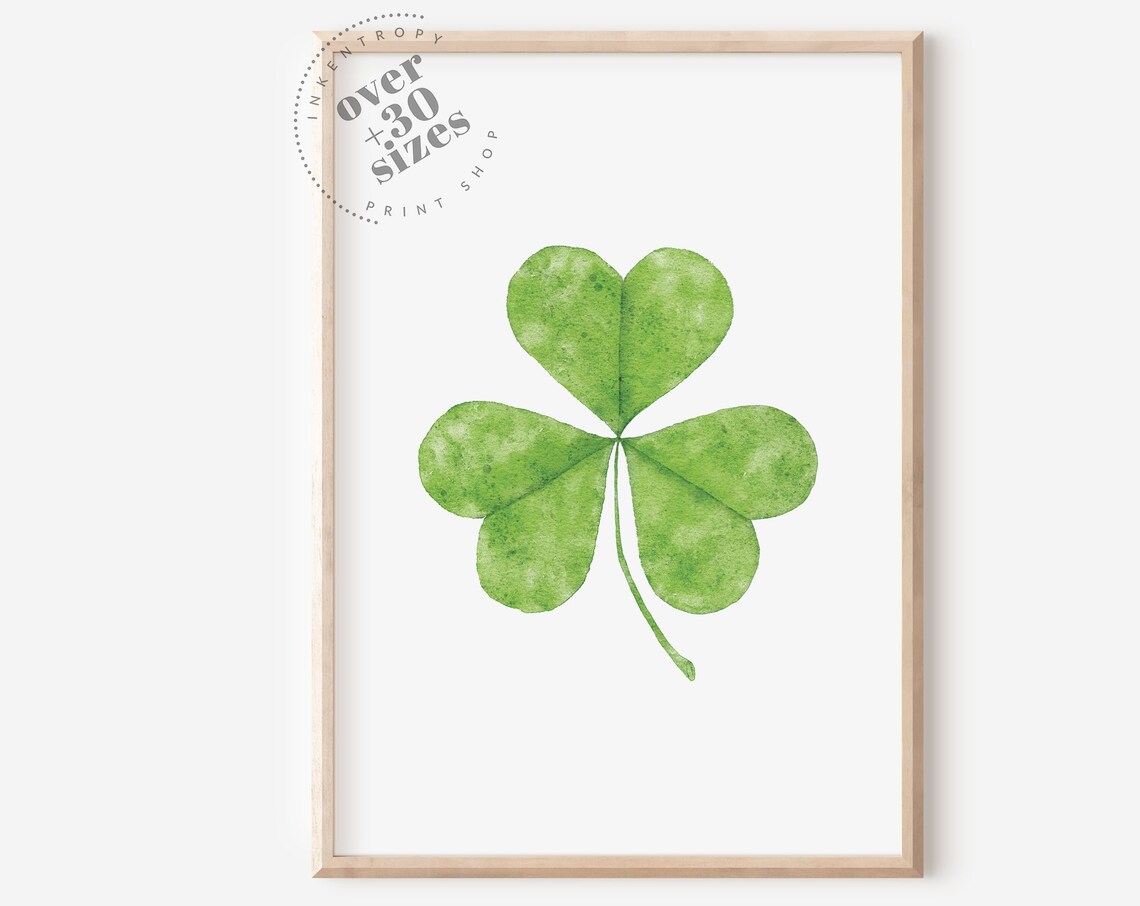 Watercolor Shamrock Single Green Clover St Patricks Day Art Print
