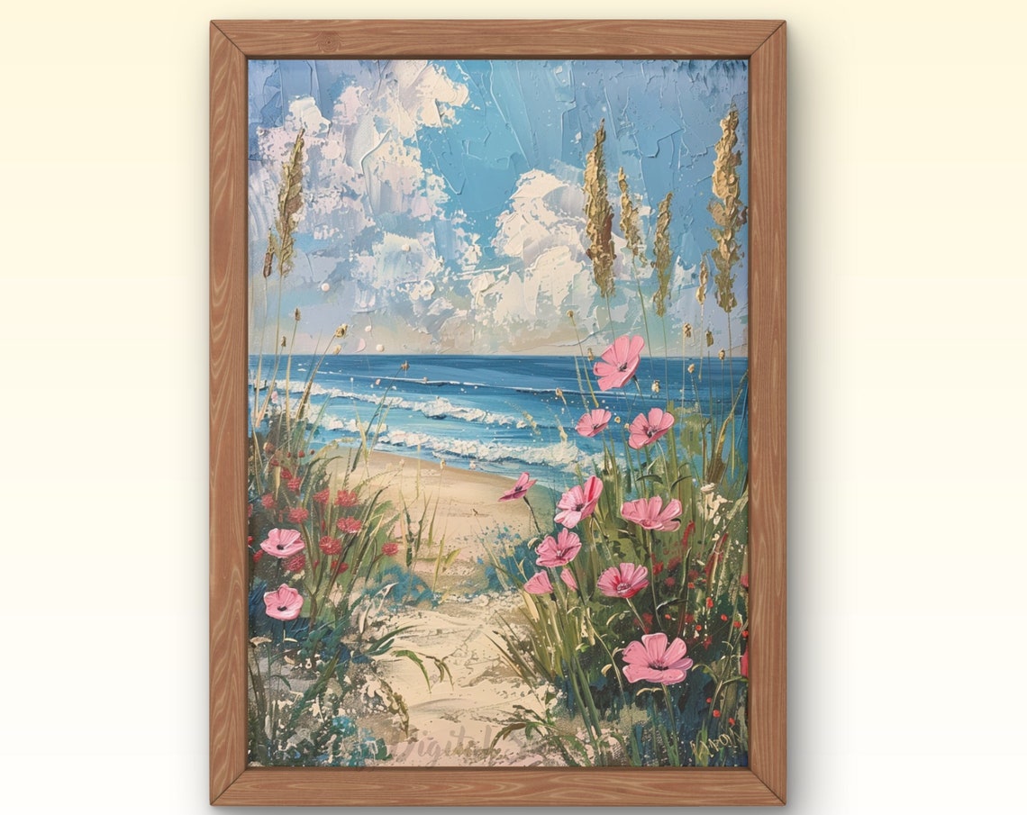 Coastal Wildflowers Beach Path Ocean Seascape Summer Wall Art