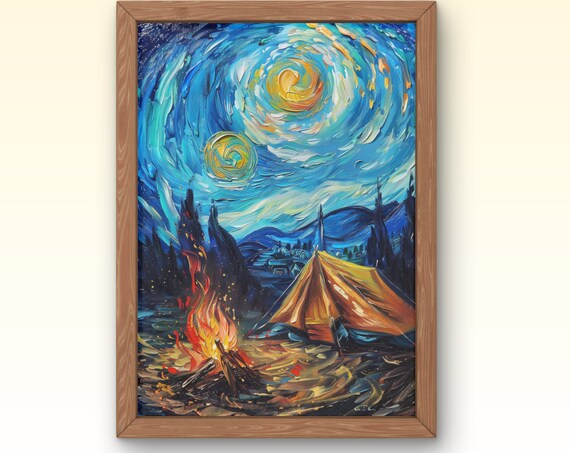 Starry Campsite Art Van Gogh Style Wall Decor Instant For Nature Lovers
